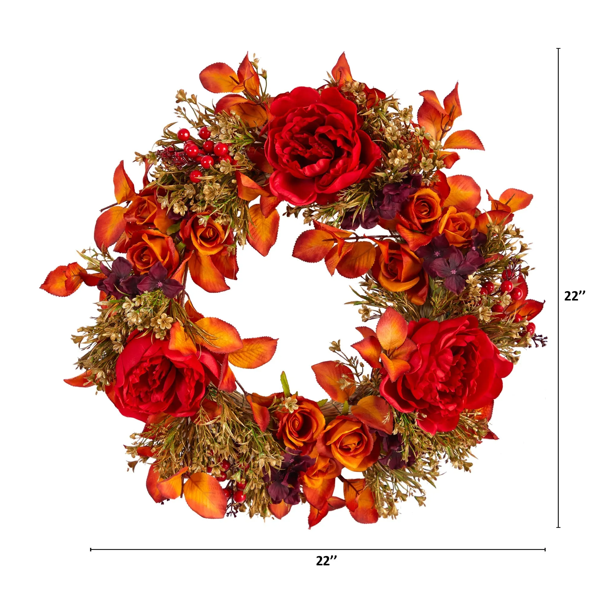 22” Rose and Peony Artificial Wreath