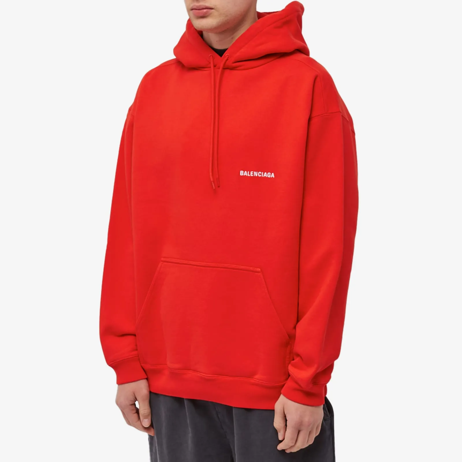 Balenciaga Back Logo Popover Hoodie in Bright Red & White