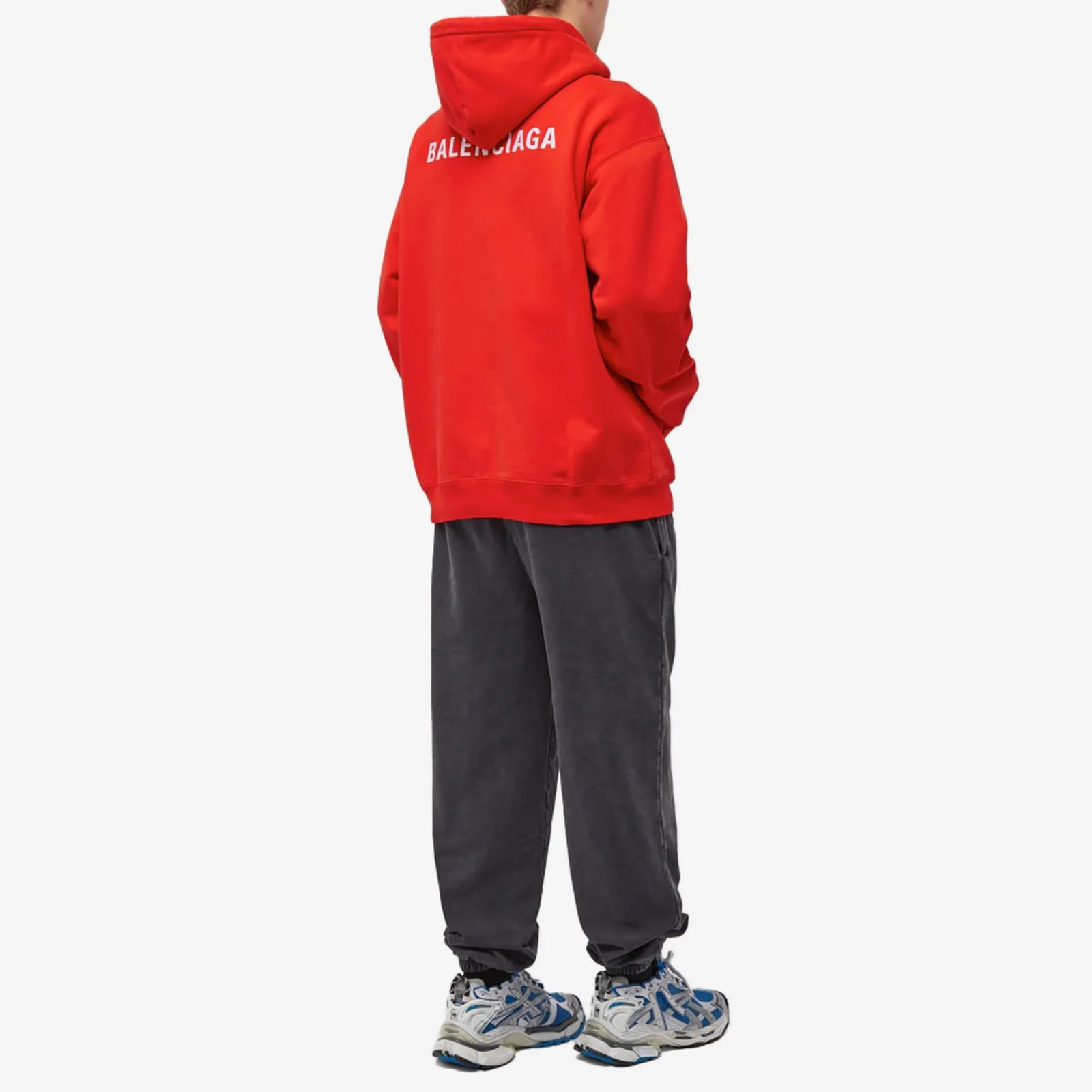 Balenciaga Back Logo Popover Hoodie in Bright Red & White