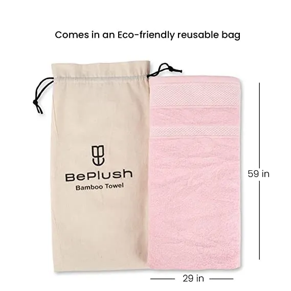 BePlush Zero Twist Bamboo Towels for Bath Large Size | Ultra Soft, Highly Absorbent,Quick Dry, Anti Bacterial Bamboo Bath Towel for Men & Women || 450 GSM, 29 x 59 Inches (2, Pink & Grey)