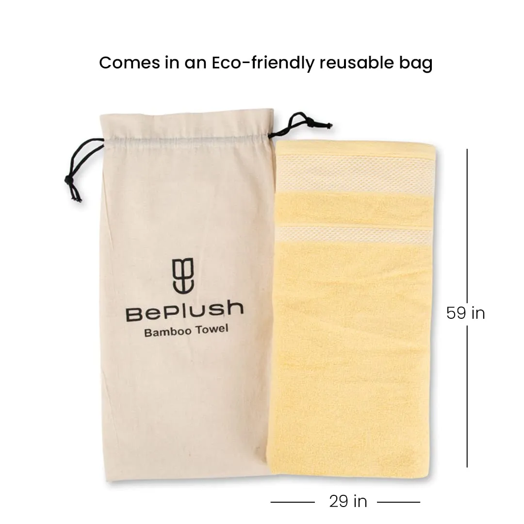 BePlush Zero Twist Bamboo Towels for Bath | Ultra Soft, Highly Absorbent, Quick Dry, Anti Bacterial Bamboo Bath Towel for Men & Women || 450 GSM, 29 x 59 Inches (2, Yellow)