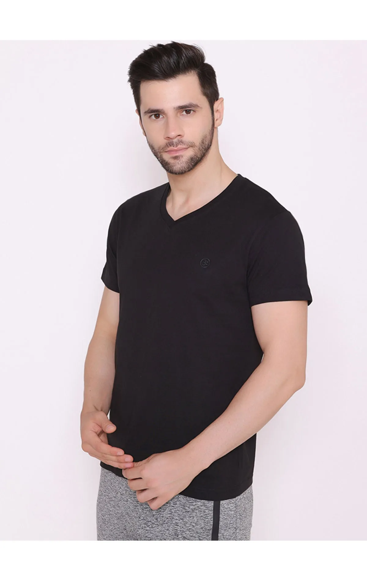 Bodyactive Modern Fit V Neck Half Sleeve T-Shirt for Men-TS60-BLK