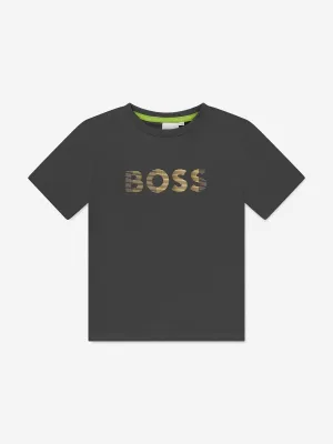 BOSS Boys Reflective Logo T-Shirt in Grey