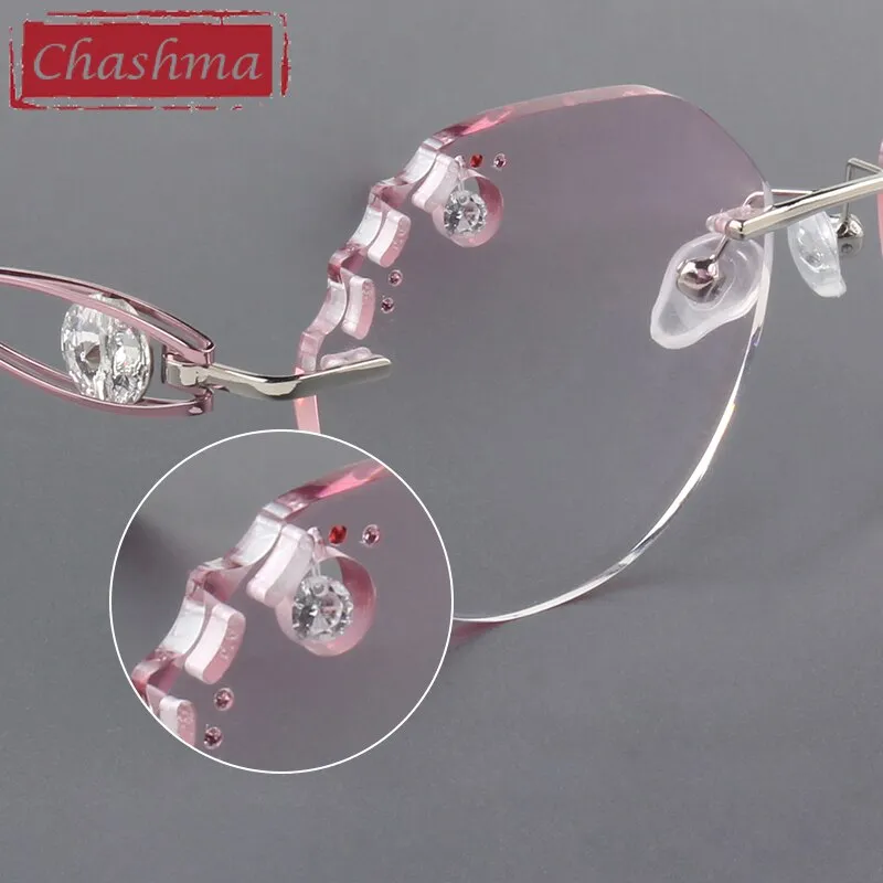 Chashma Women's Rimless Round Titanium Alloy Diamond Cut Frame Eyeglasses A88022