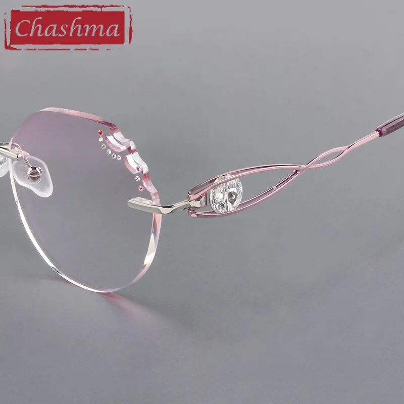 Chashma Women's Rimless Round Titanium Alloy Diamond Cut Frame Eyeglasses A88022