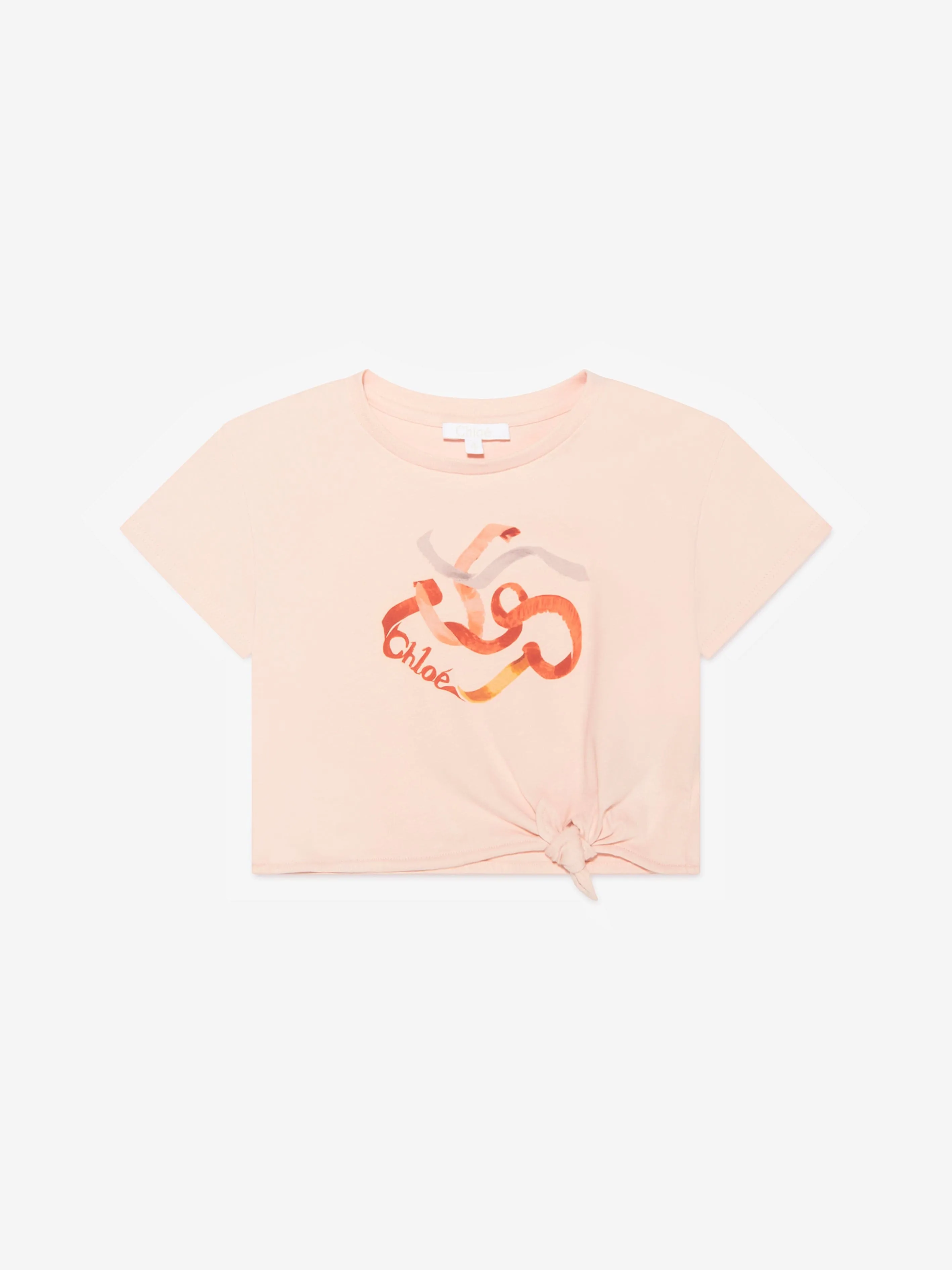 Chloé Girls Organic Cotton Ribbon Print T-Shirt in Pink