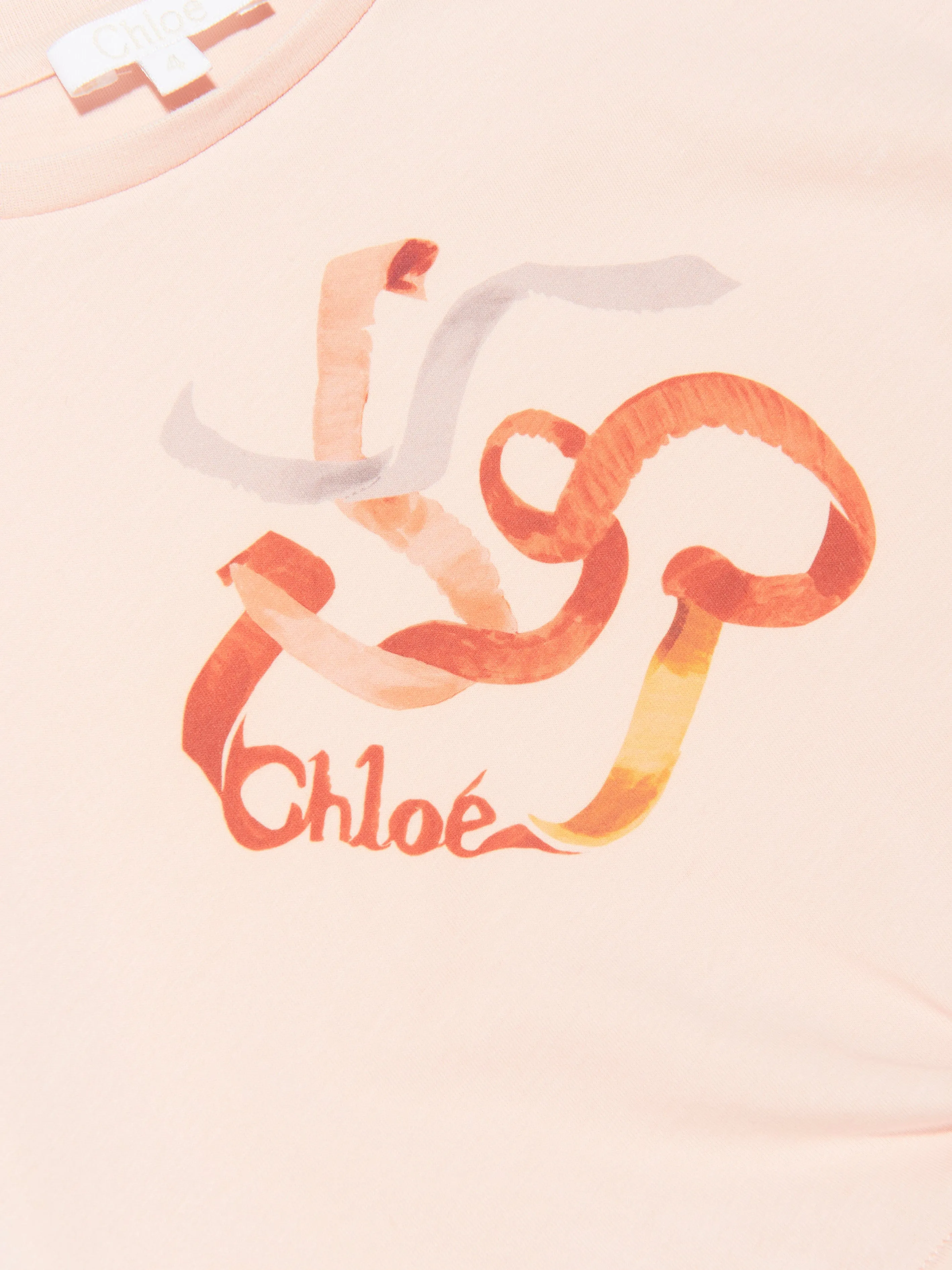 Chloé Girls Organic Cotton Ribbon Print T-Shirt in Pink