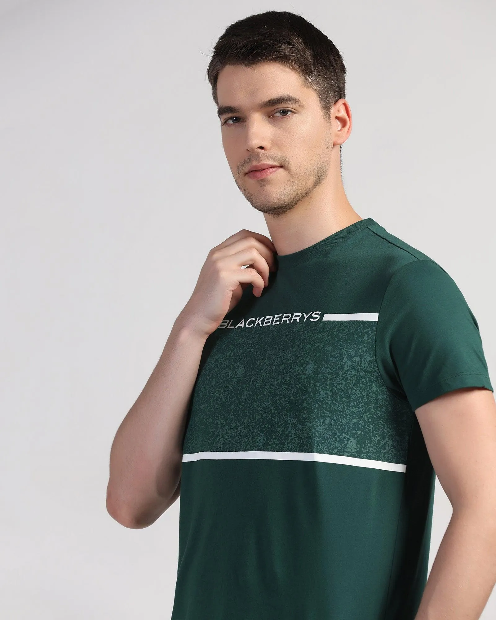 Crew Neck Hunter Green Printed T-Shirt - Peak