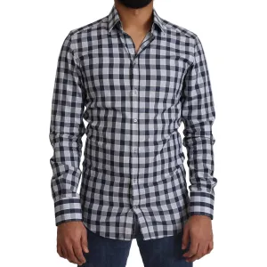 Dolce & Gabbana Elegant Blue & White Checkered Slim Fit Dress Shirt