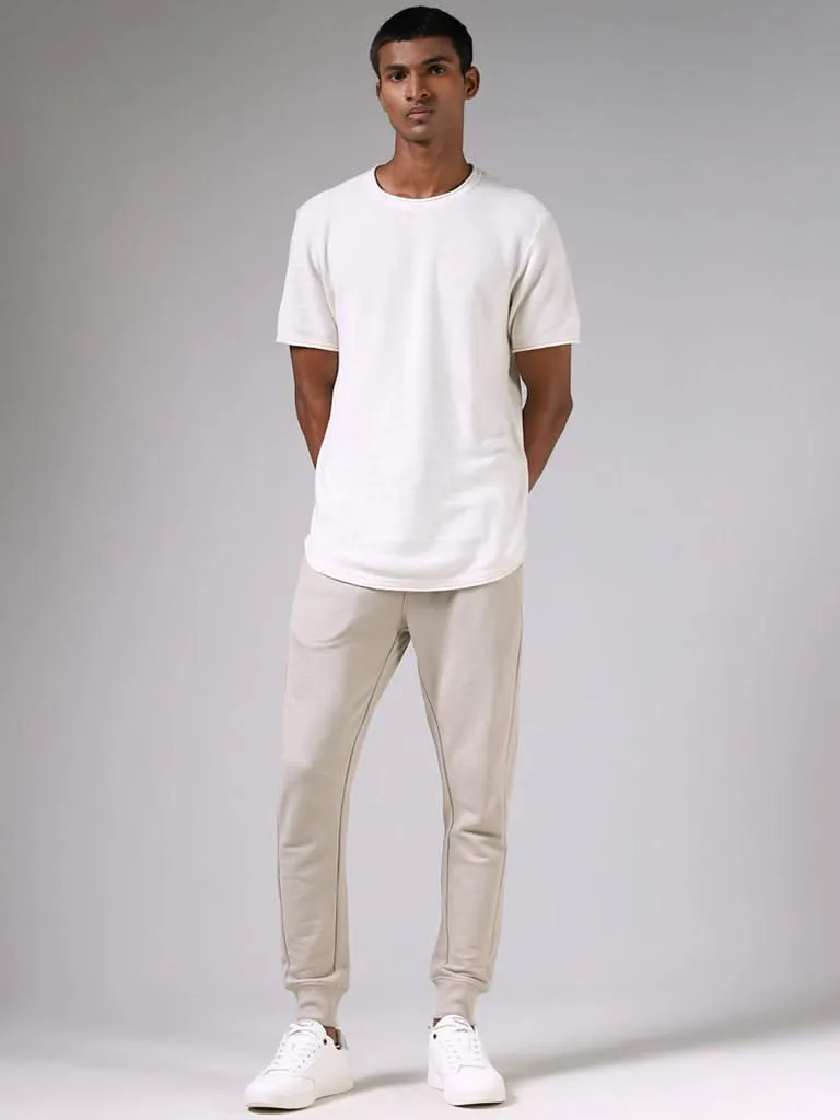 ETA Off White Knitted Solid Slim-Fit T-Shirt