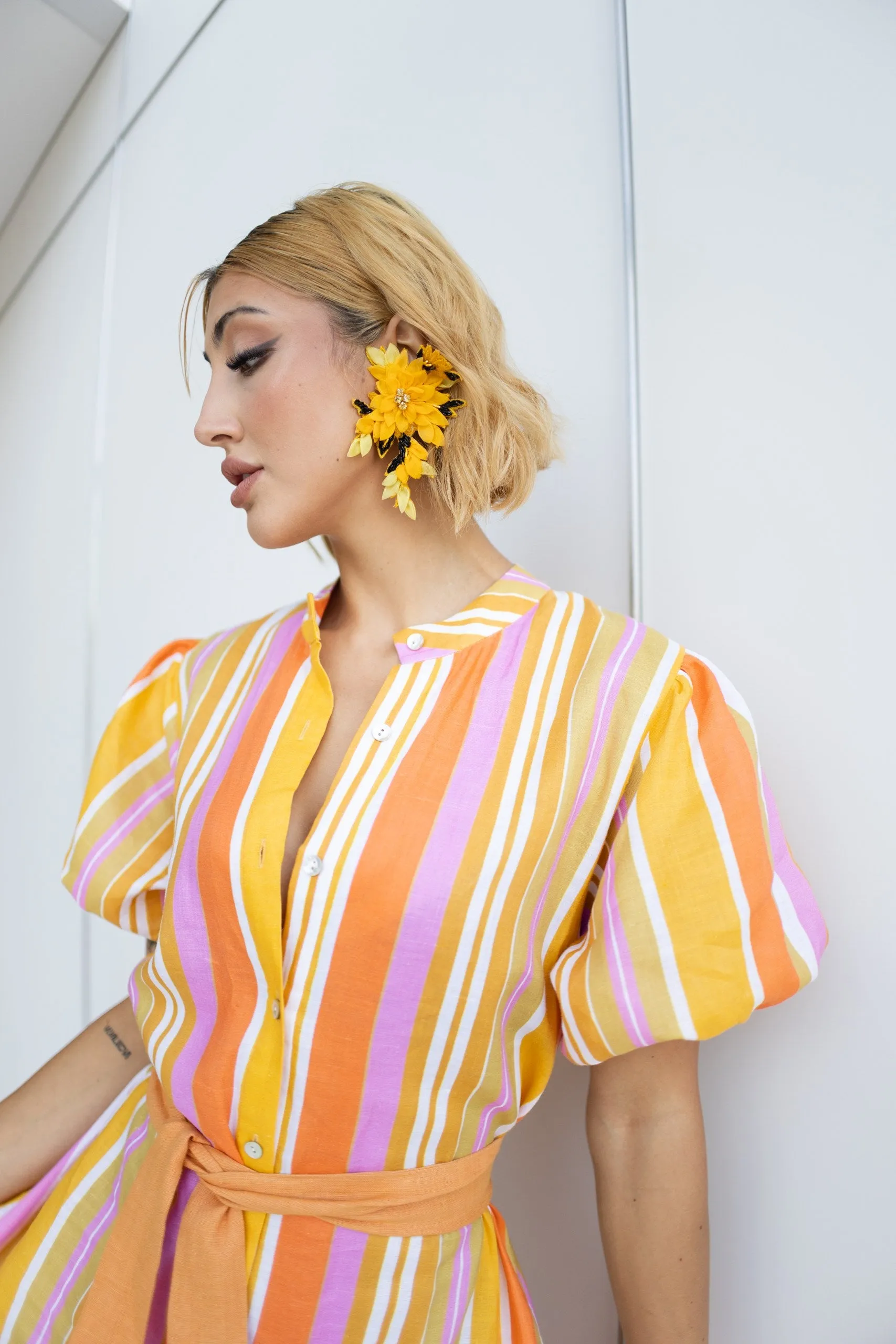 Garden Party Yellow Hand Embroidered Statement Earrings