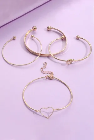 Gold Love Geometric Cross Bracelet Set - 4-Piece Ensemble for Versatile Styling, Elegant Gold Tone, Layering Bracelets