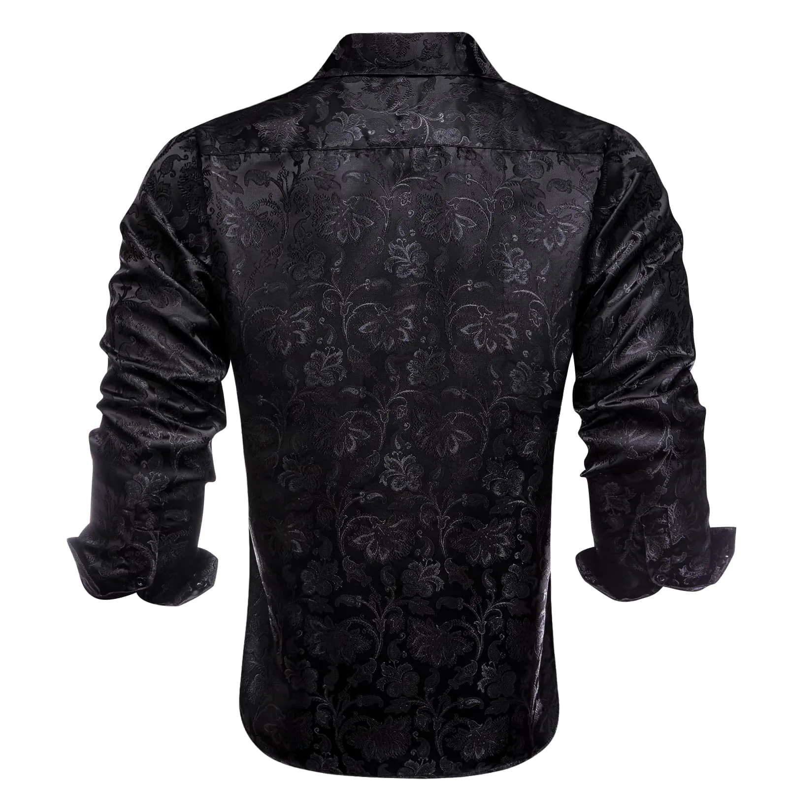 Hi-Tie Black Floral Top Jacquard Men's Long Sleeve Shirt for Business