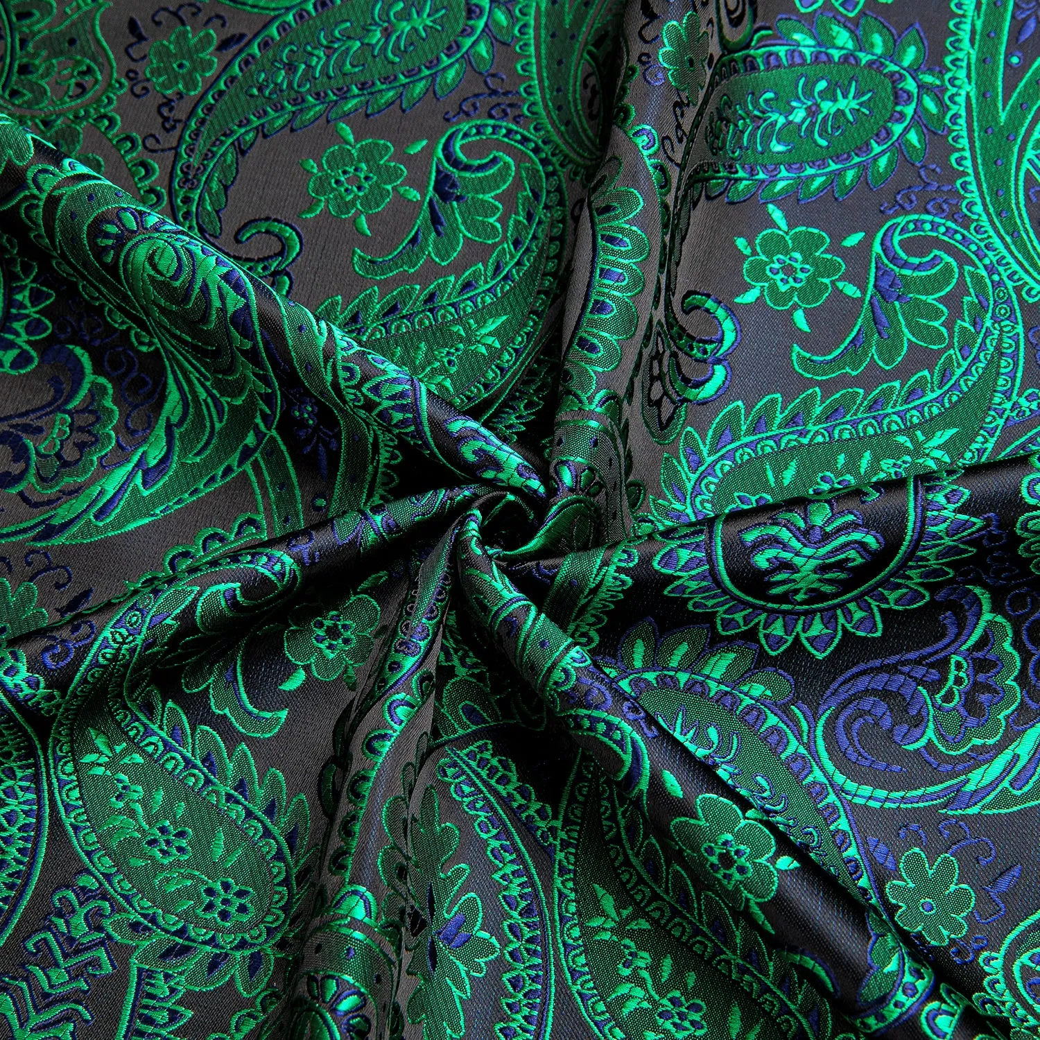 Hi-Tie Emerald Green Blue Paisley Silk Men's Short Sleeve Shirt