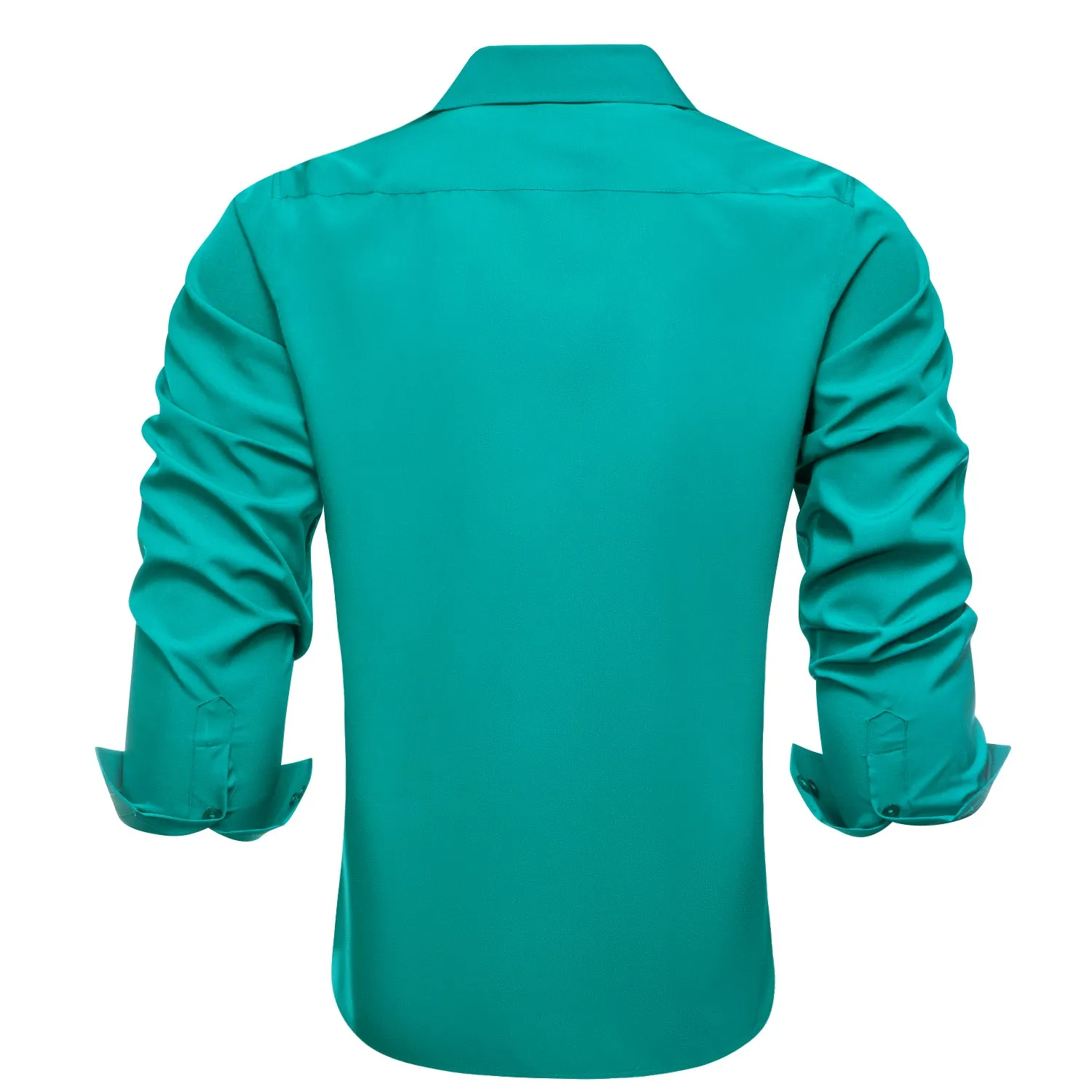 Hi-Tie Long Sleeve Shirt DarkCyan Teal Blue Solid Casual Men's Dress Shirt Top Wear