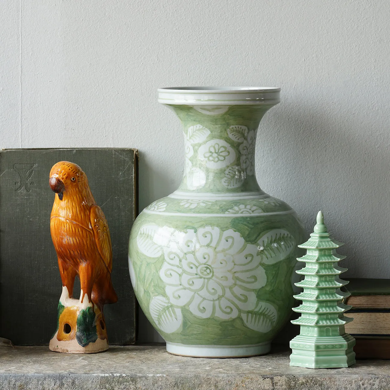 Jingdezhen Hand-Painted Vase, Green with Flowers