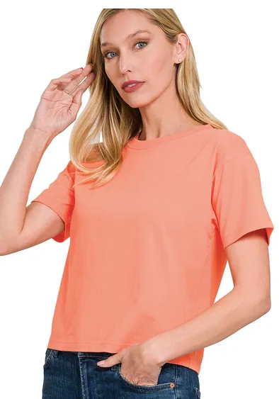 Just Relax Coral Cotton Crew Neck Short Sleeve T-Shirt