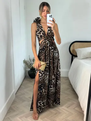 Layla Maxi dress with shoulder corsage / Animal print