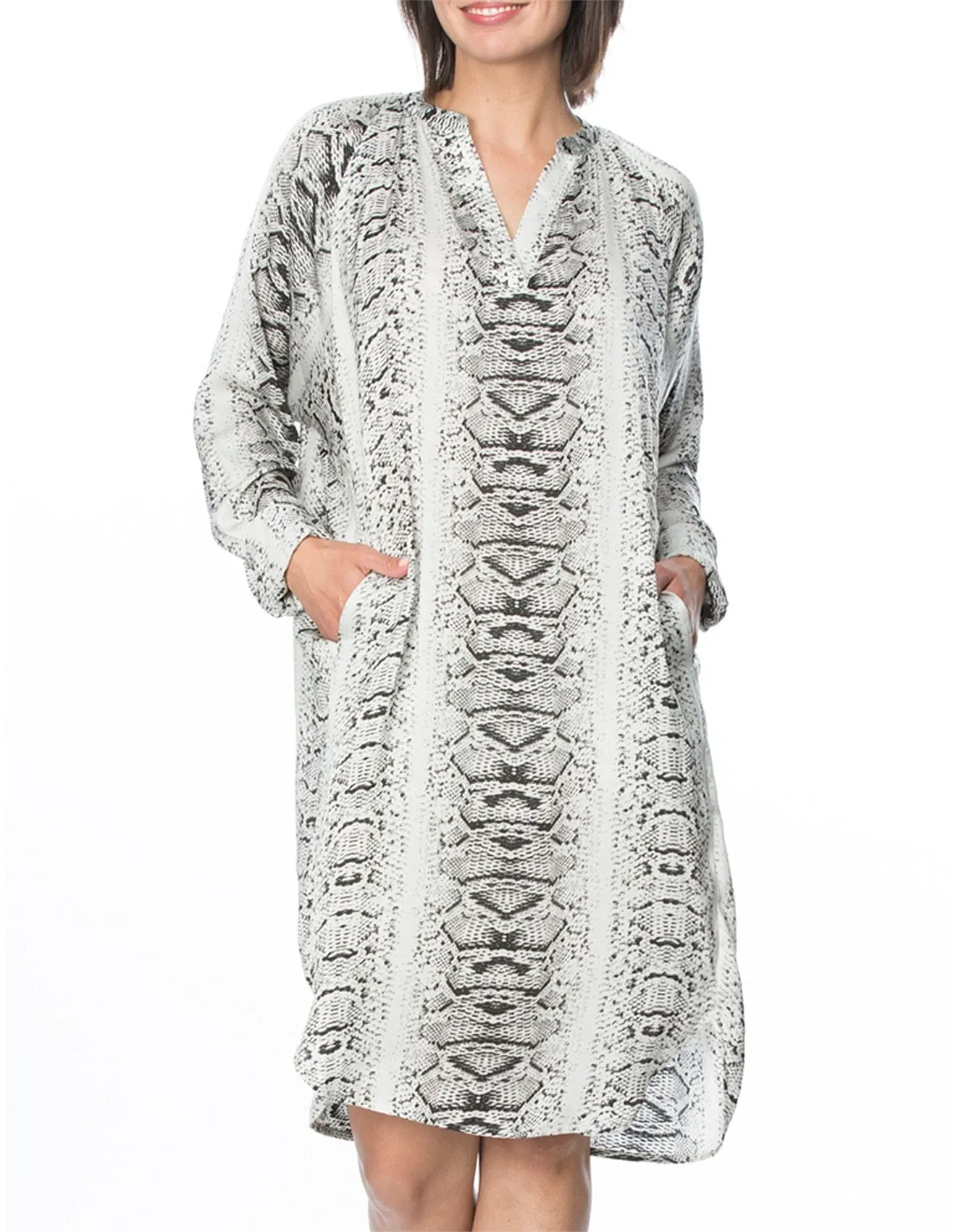 Long Sleeve Snake Print Tunic Dress