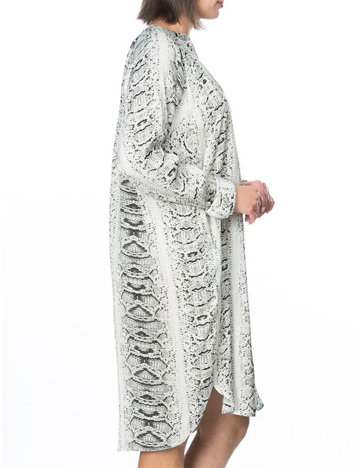 Long Sleeve Snake Print Tunic Dress