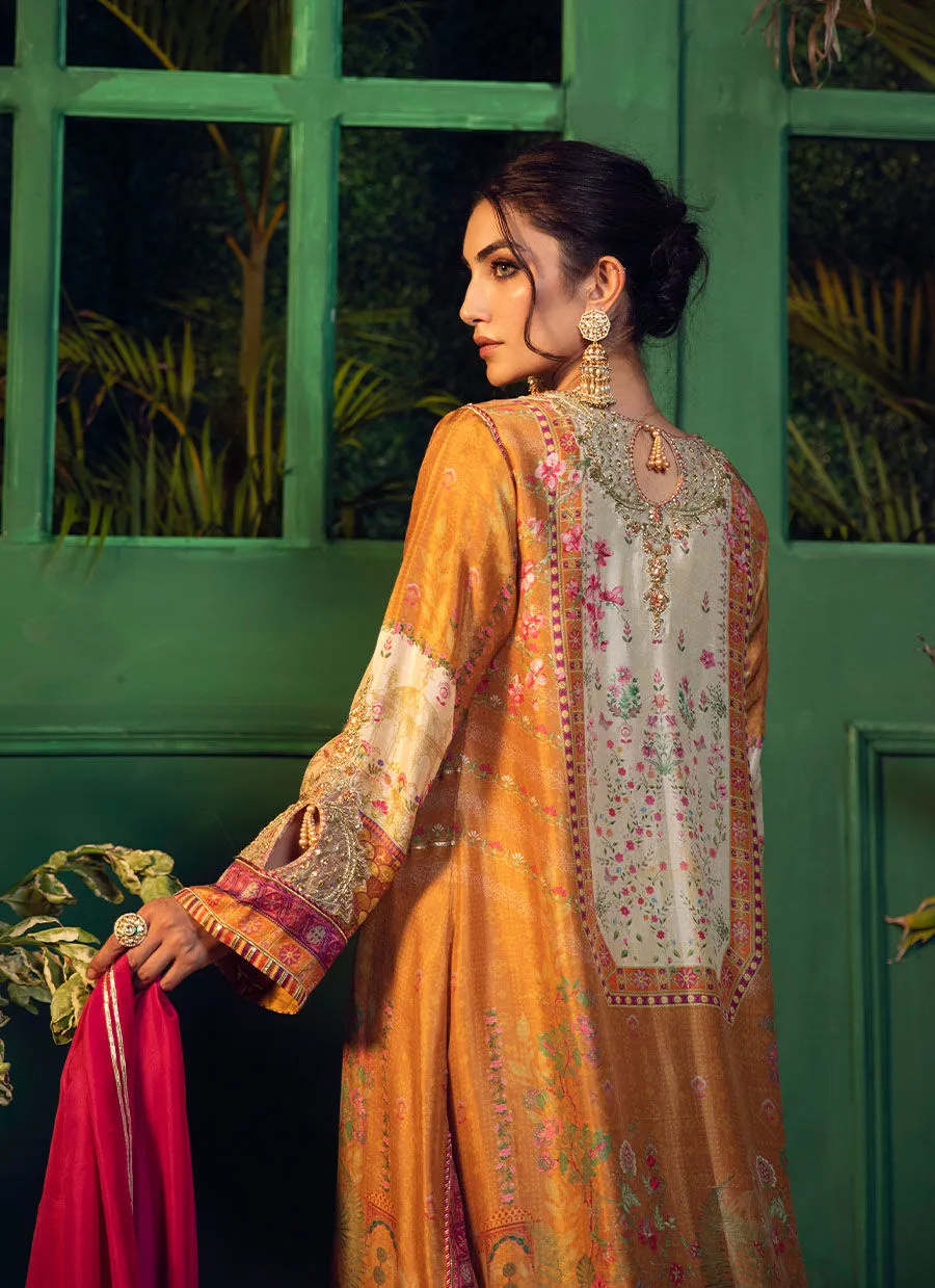 Mayna festive'24 - Roshan Printed Raw silk kurta with silk ombre dupatta