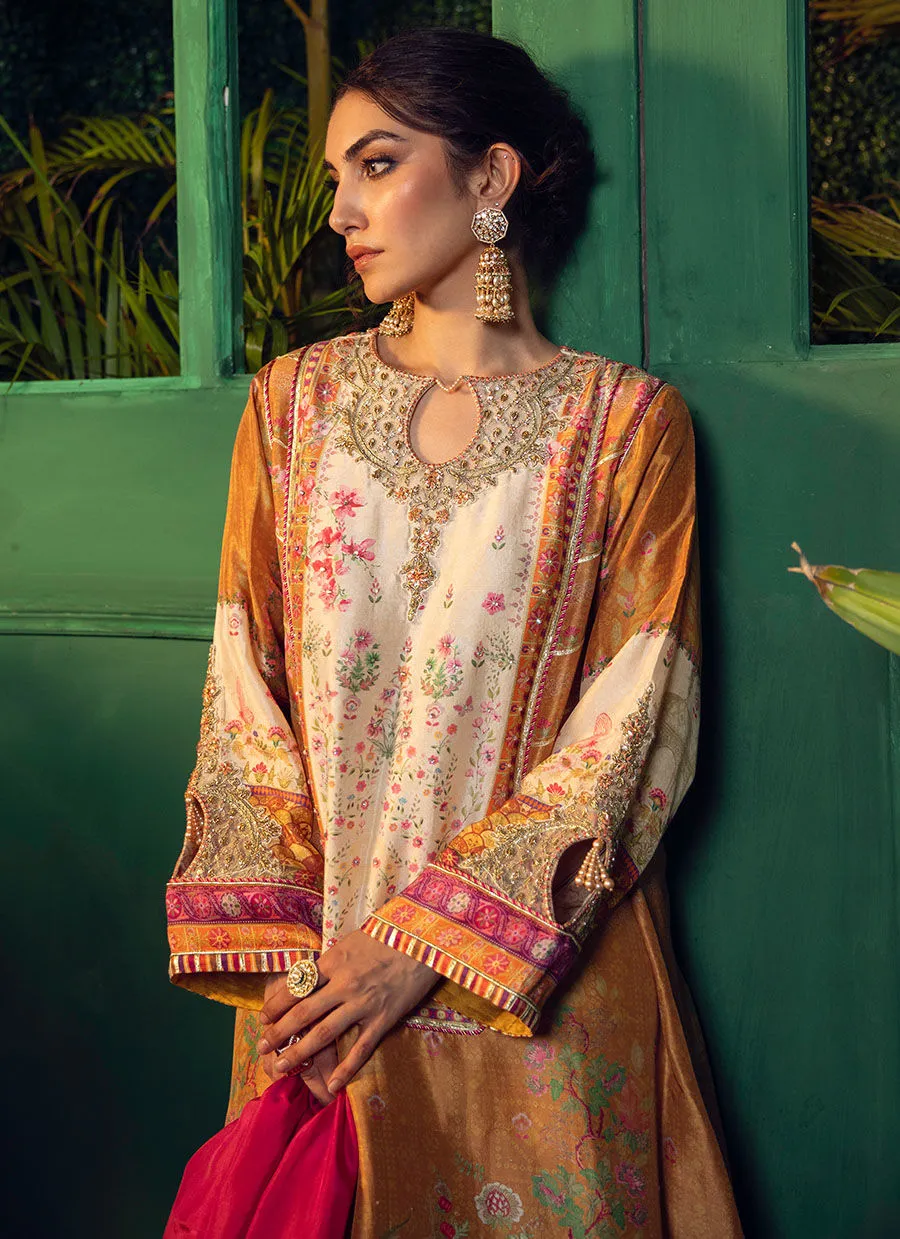 Mayna festive'24 - Roshan Printed Raw silk kurta with silk ombre dupatta