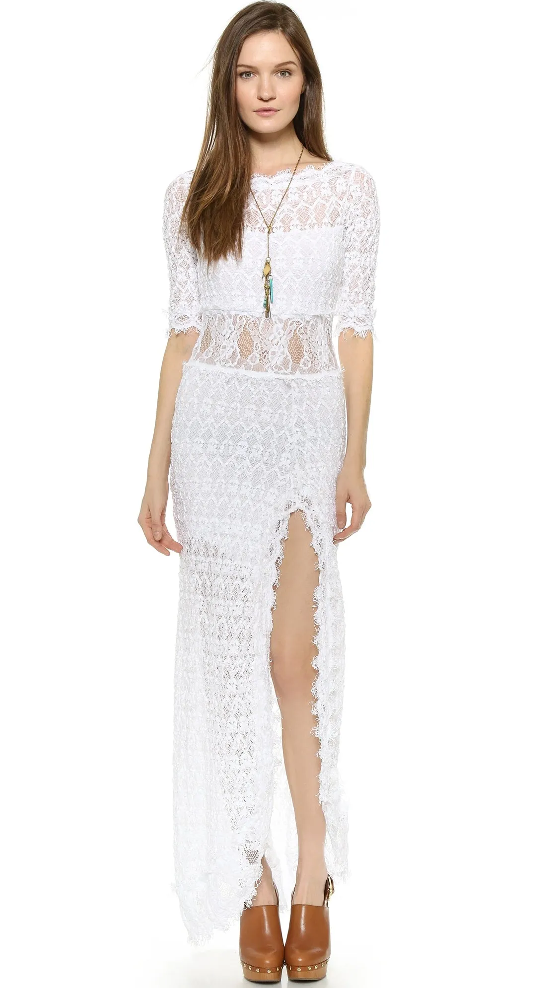 Nightcap Clothing Florence V Back Lace Gown White