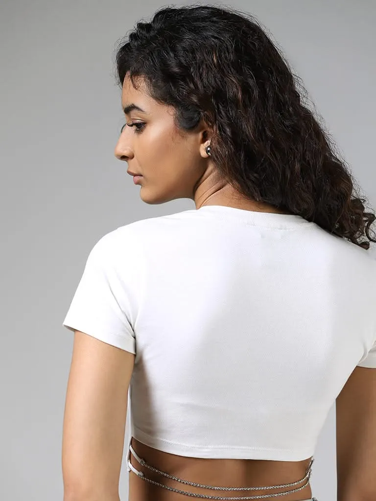 Nuon Solid White Crop T-Shirt