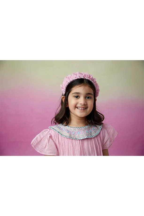 Orchid Dream- Orchid Pink Hand Embroidered Collar Dress for Girls