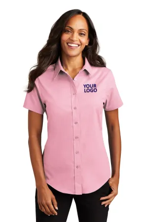 Port Authority Ladies Short Sleeve Easy Care Branded Shirts, Light Pink