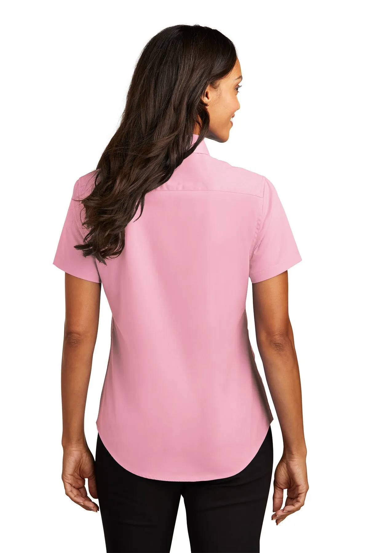 Port Authority Ladies Short Sleeve Easy Care Branded Shirts, Light Pink