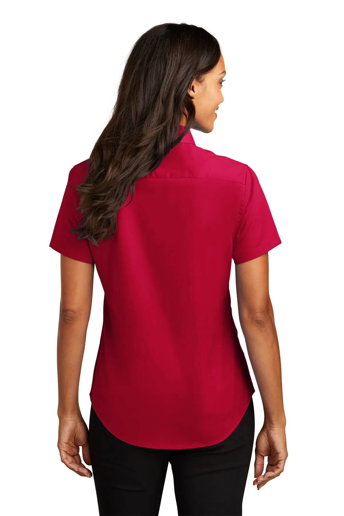 Port Authority Ladies Short Sleeve Easy Care Branded Shirts, Red/Light Stone