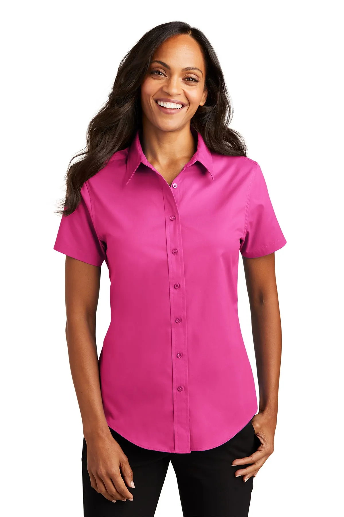 Port Authority Ladies Short Sleeve Easy Care Branded Shirts, Tropical Pink