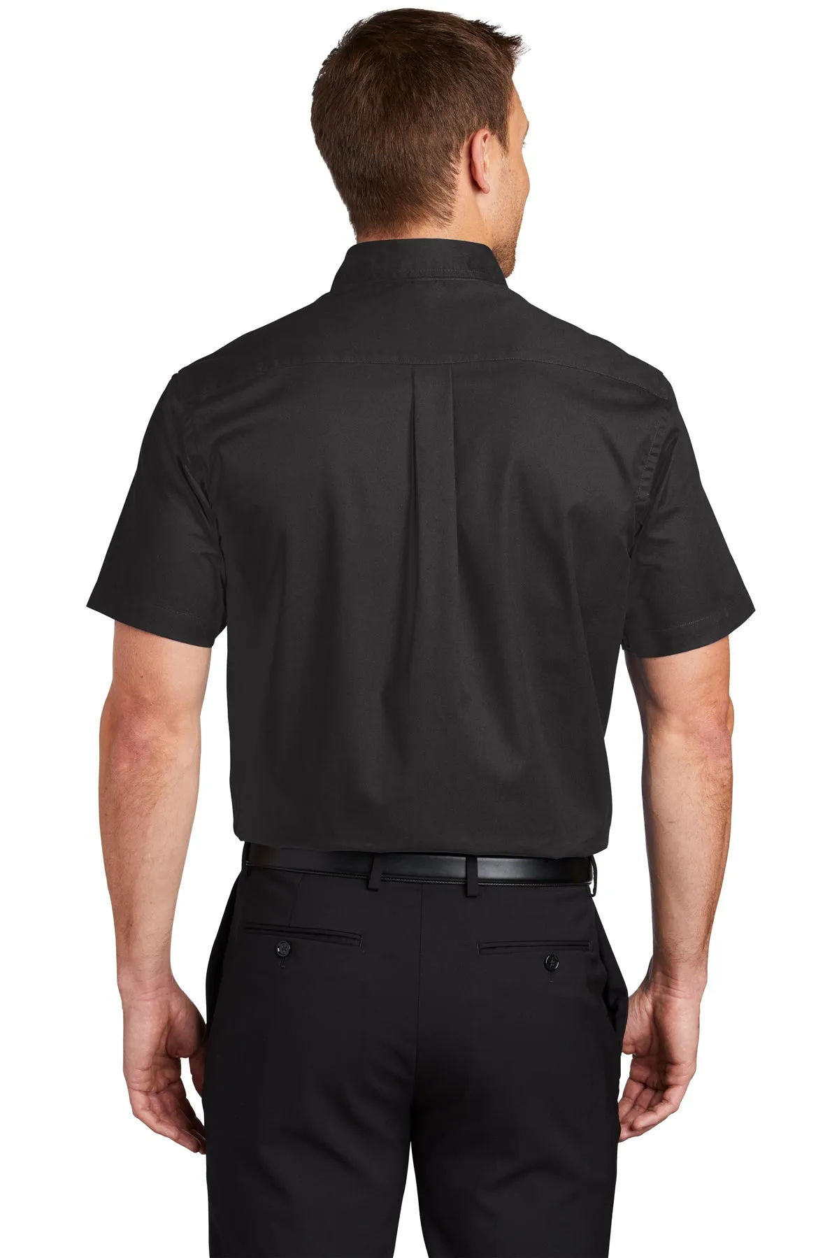 Port Authority Tall Short Sleeve Custom Easy Care Shirts, Black/ Light Stone