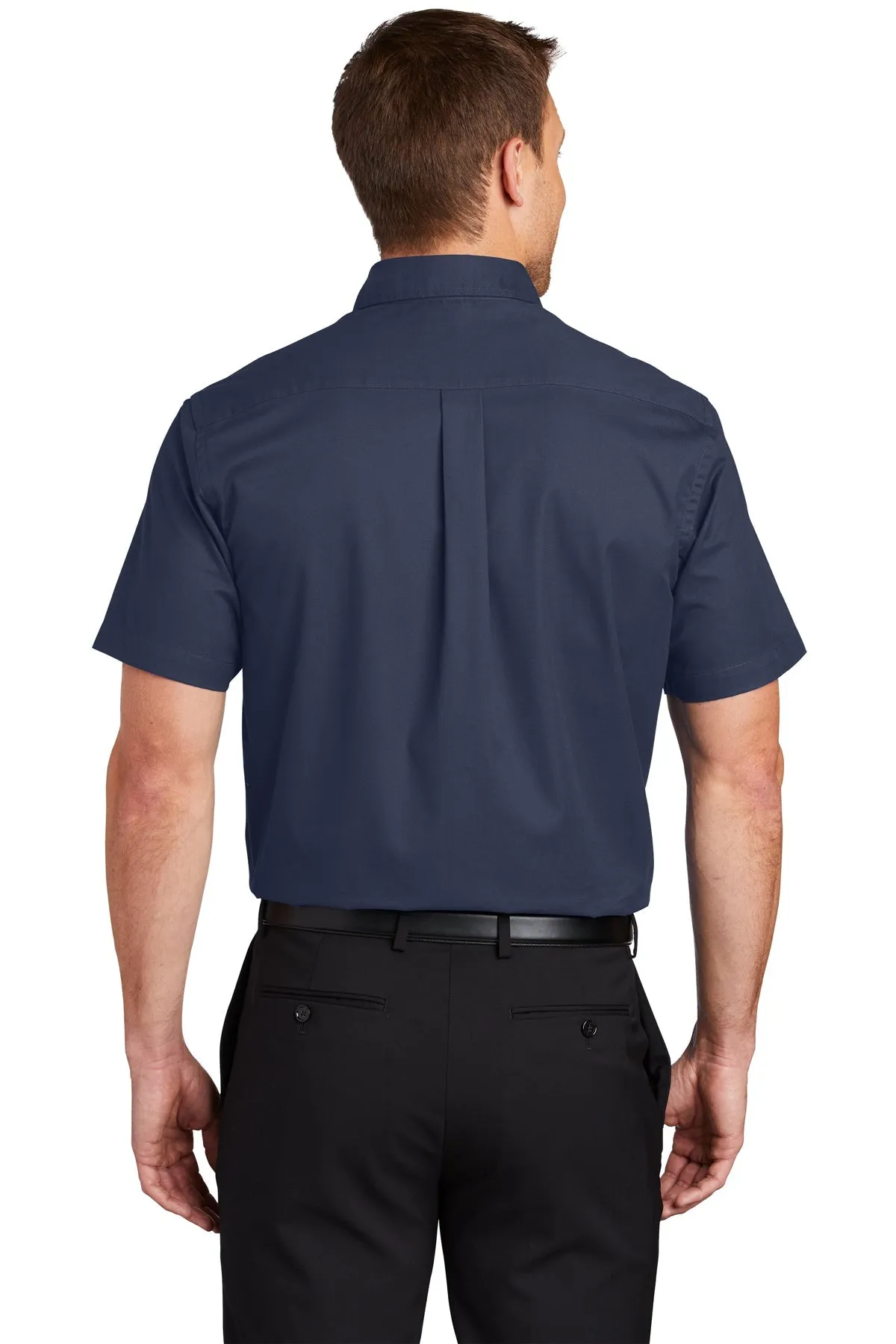 Port Authority Tall Short Sleeve Custom Easy Care Shirts, Navy/ Light Stone