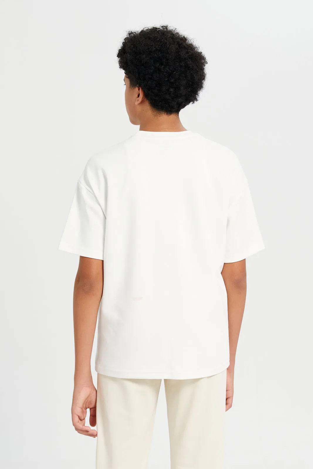 Senior Boys White Embroidery Oversize Tee