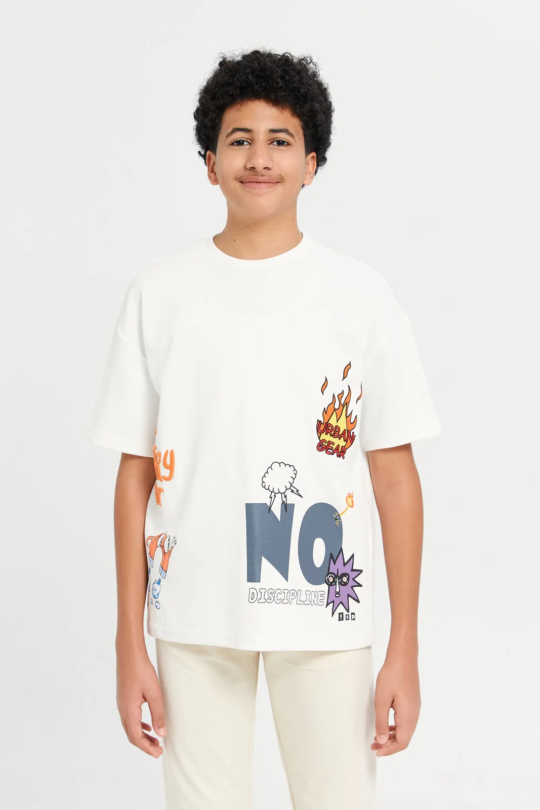 Senior Boys White Embroidery Oversize Tee