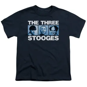 Three Stooges Three Squares Kids Youth T Shirt Navy Blue