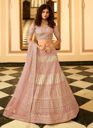 Traditional Mauve Pink Organza Lehenga with Gota Embroidery