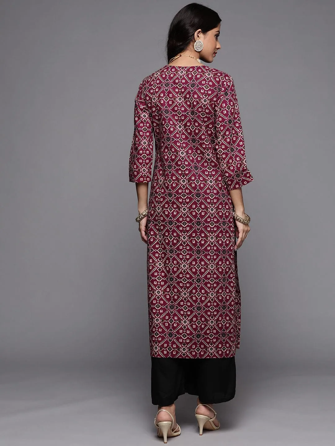 Varanga Women Maroon & Beige Ethnic Motifs Printed Indie Prints Kurta