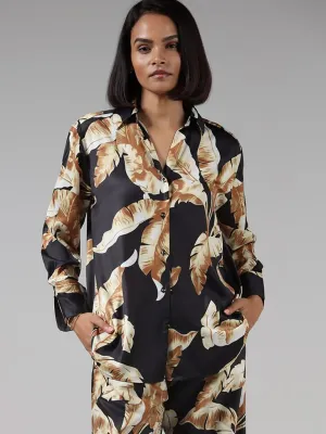 Wardrobe Black Leaf Printed Shirt