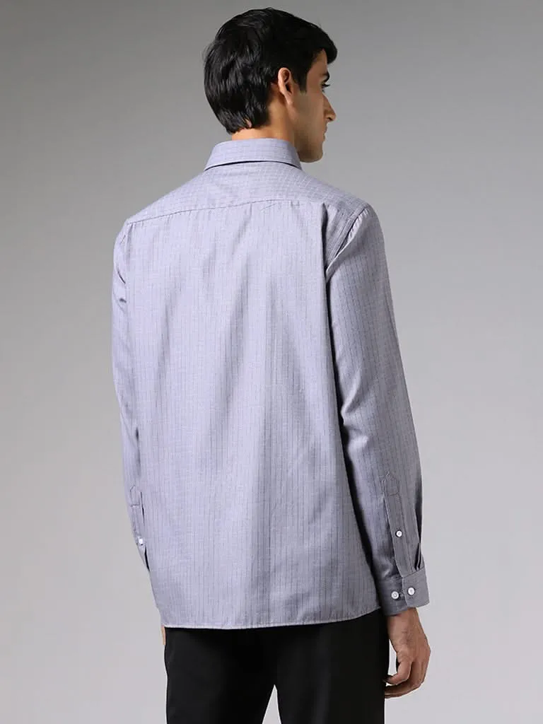 WES Formals Grey Graph Checked Relaxed-Fit Shirt