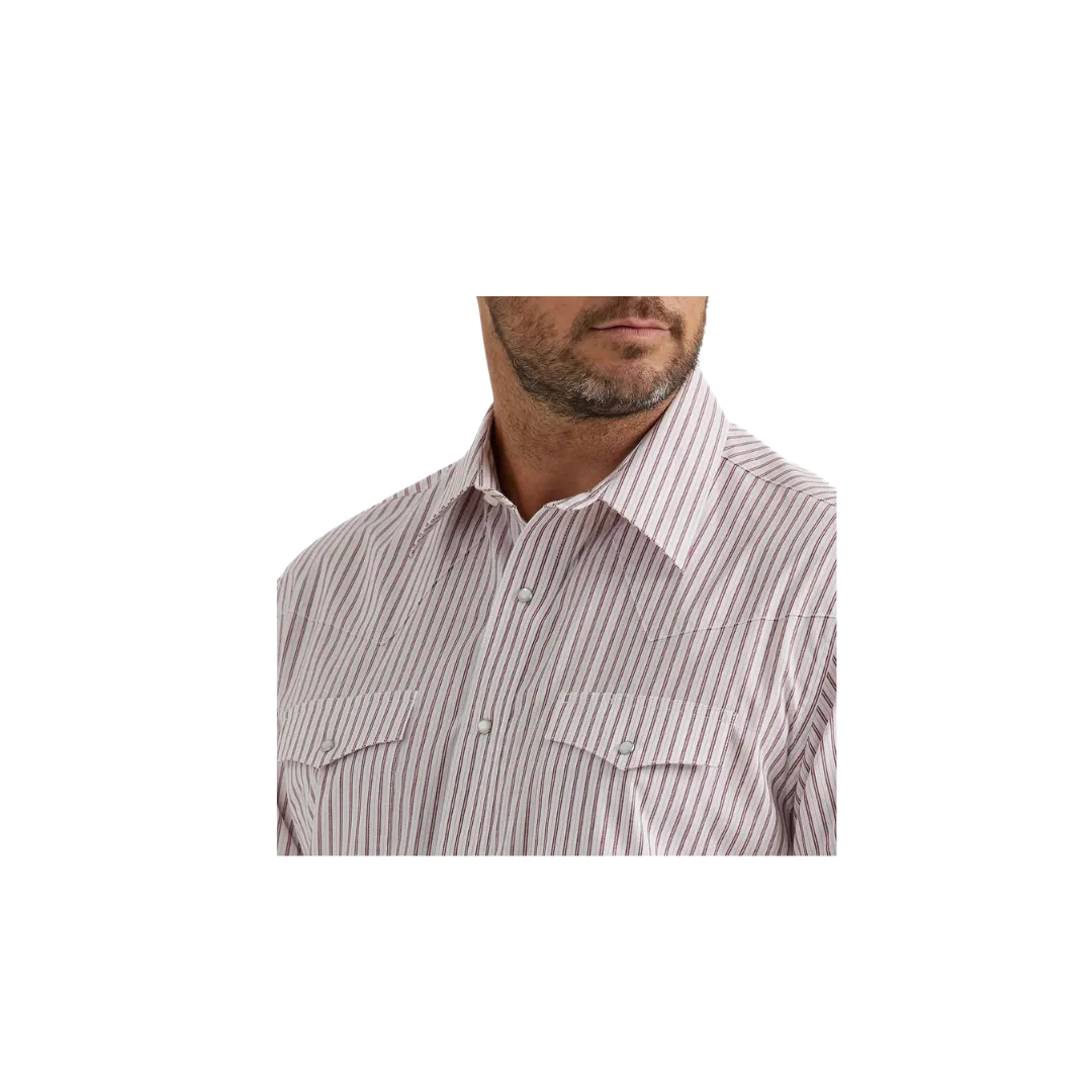 Wrangler Men's Wrinkle Resistant Stripe Snap White Red Shirt